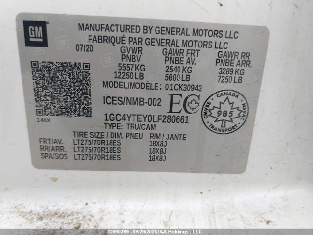 Продажа на аукционе авто 2020 Chevrolet Silverado 3500hd Lt, vin: 1GC4YTEY0LF280661, номер лота: 12690269