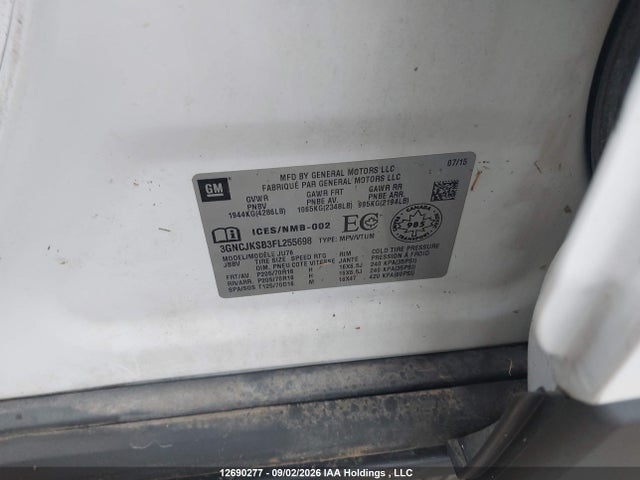 Aukcja sprzedaży 2015 Chevrolet Trax Ls, vin: 3GNCJKSB3FL255698, numer aukcji: 12690277