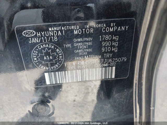 2018 Hyundai Elantra Sel/value/limited მანქანა იყიდება აუქციონზე, vin: KMHD84LF7JU625079, აუქციონის ნომერი: 12690278