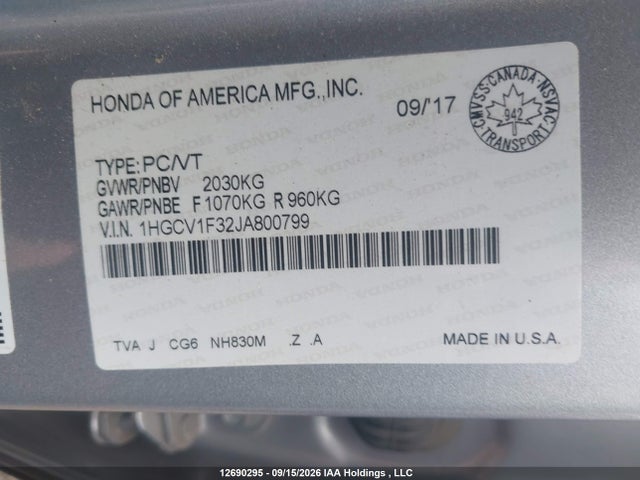 Продажа на аукционе авто 2018 Honda Accord Sport, vin: 1HGCV1F32JA800799, номер лота: 12690295