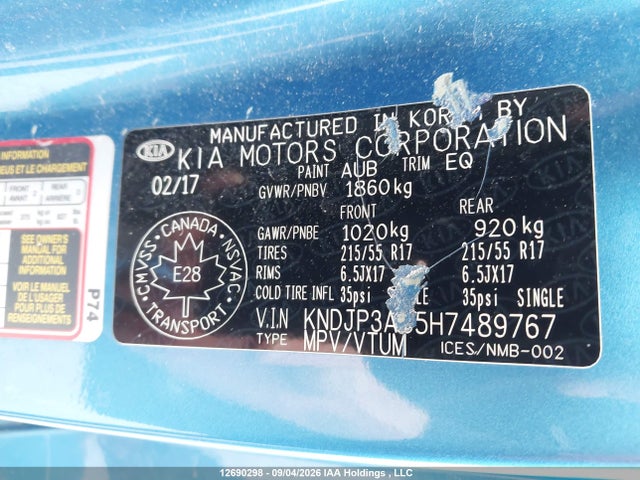 12690298 :رقم المزاد ، KNDJP3A55H7489767 vin ، 2017 Kia Soul Ex/ex Premium/ex Tech/ex+ مزاد بيع