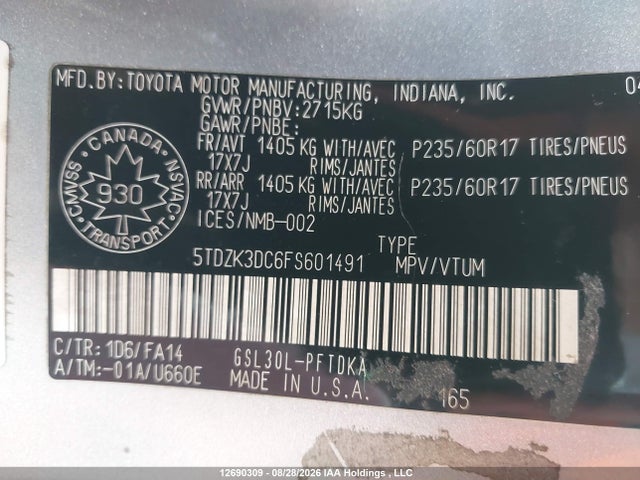 Toyota Sienna 7 Passenger 2015 5TDZK3DC6FS601491 Image 9
