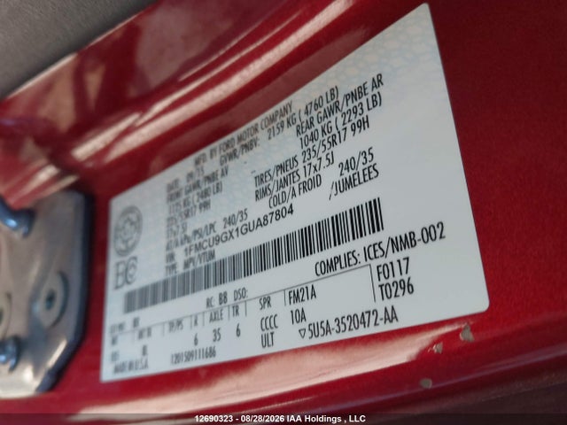 Ford ESCAPE SE 2016 1FMCU9GX1GUA87804 Image 9
