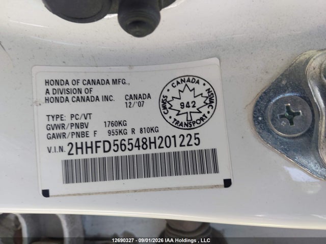 Продаж на аукціоні авто 2008 Acura Csx, vin: 2HHFD56548H201225, номер лоту: 12690327