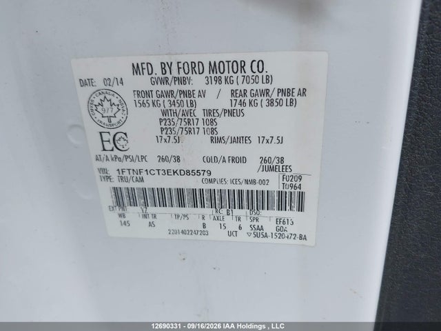 Продажа на аукционе авто 2014 Ford F-150, vin: 1FTNF1CT3EKD85579, номер лота: 12690331