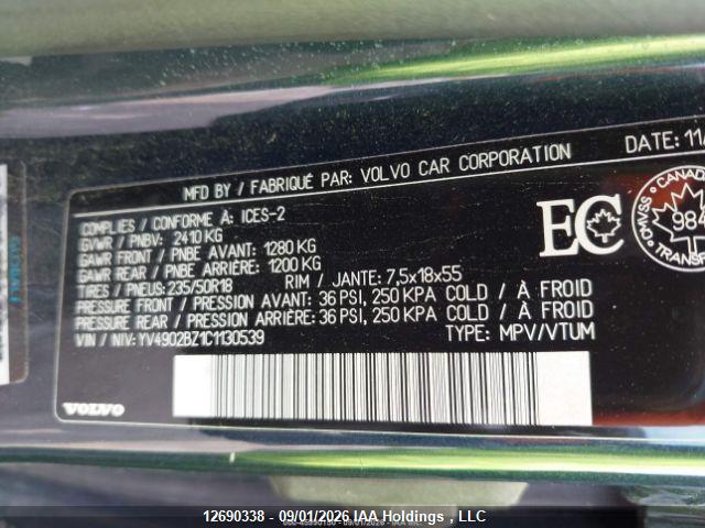 Aukcja sprzedaży 2012 Volvo Xc70, vin: YV4902BZ1C1130539, numer aukcji: 12690338