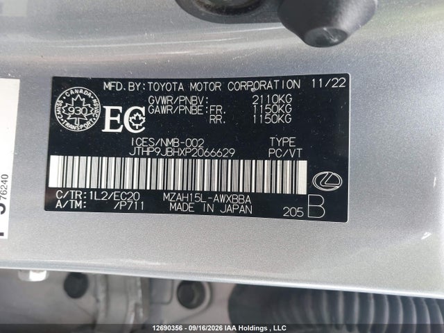 Aukcja sprzedaży 2023 Lexus Ux 250h, vin: JTHP9JBHXP2066629, numer aukcji: 12690356