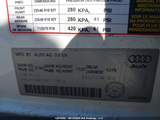 Продаж на аукціоні авто 2009 Audi A3 2.0t Quattro, vin: WAUKF68PX9A117973, номер лоту: 12676392