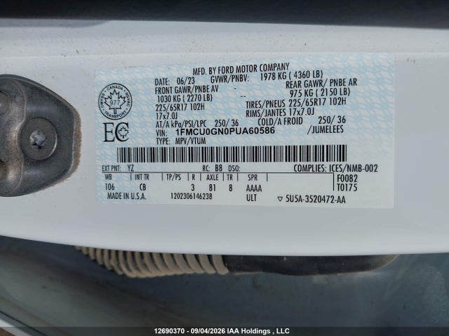 1FMCU0GN0PUA60586 Ford Escape Active