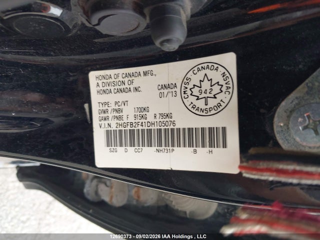 Продажа на аукционе авто 2013 Honda Civic Lx, vin: 2HGFB2F41DH105076, номер лота: 12690373