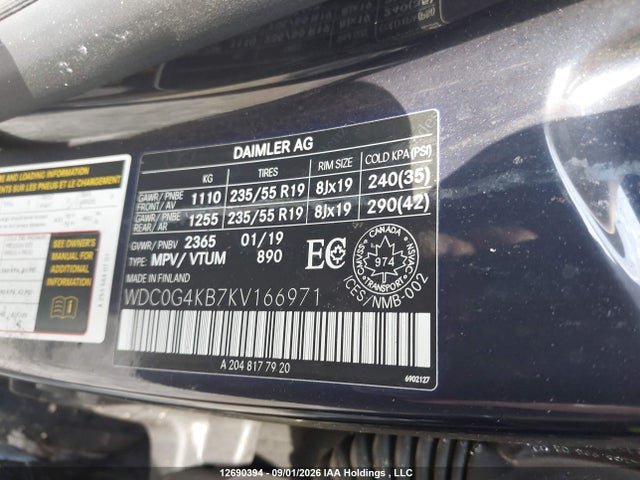 2019 Mercedes-benz Glc 300 4matic მანქანა იყიდება აუქციონზე, vin: WDC0G4KB7KV166971, აუქციონის ნომერი: 12690394
