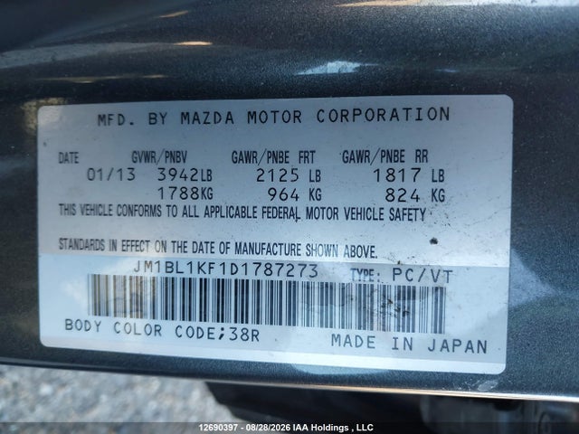 Aukcja sprzedaży 2013 Mazda Mazda3 Gx, vin: JM1BL1KF1D1787273, numer aukcji: 12690397