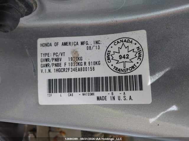 Aukcja sprzedaży 2014 Honda Accord Lx, vin: 1HGCR2F34EA800156, numer aukcji: 12690399