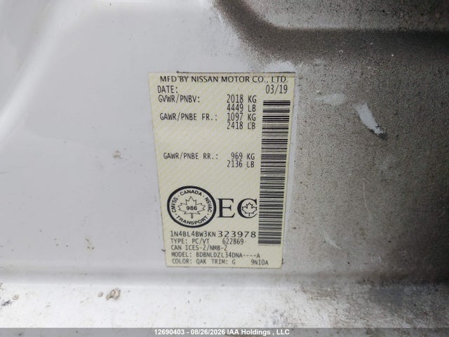 1N4BL4BW3KN323978 Nissan ALTIMA S