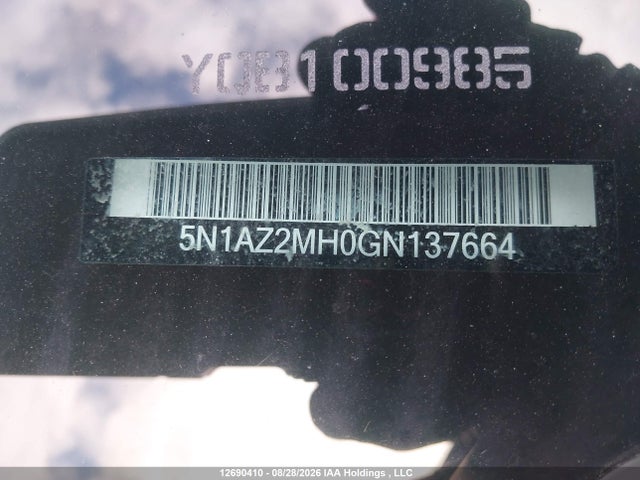 Продажа на аукционе авто 2016 Nissan Murano Platinum/sl/sv, vin: 5N1AZ2MH0GN137664, номер лота: 12690410