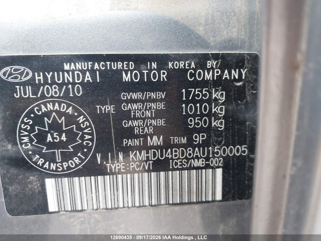Продаж на аукціоні авто 2010 Hyundai Elantra Blue/gls/se, vin: KMHDU4BD8AU150005, номер лоту: 12690435