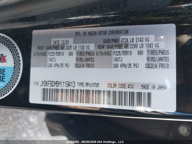 Aukcja sprzedaży 2021 Mazda Cx-5 Grand Touring, vin: JM3KFBDM5M1119413, numer aukcji: 12690462