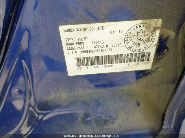 Aukcja sprzedaży 2010 Honda Fit Lx, vin: JHMGE8H56AC801173, numer aukcji: 12690466