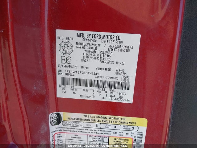 Продажа на аукционе авто 2014 Ford F150 Supercrew, vin: 1FTFW1EF9EKF41281, номер лота: 12690473