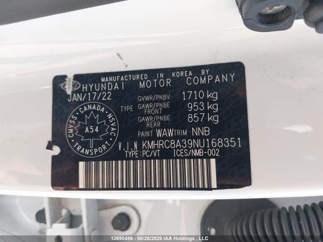 2022 Hyundai Venue Sel/limited მანქანა იყიდება აუქციონზე, vin: KMHRC8A39NU168351, აუქციონის ნომერი: 12690486
