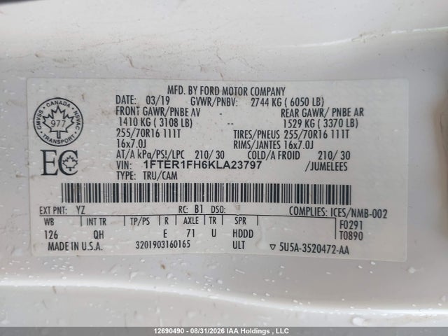 1FTER1FH6KLA23797 Ford Ranger Xl/xlt/lariat