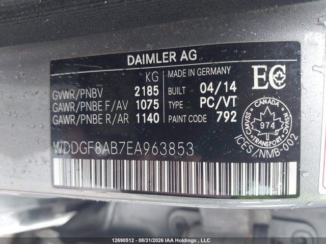 12690512 :رقم المزاد ، WDDGF8AB7EA963853 vin ، 2014 Mercedes-benz C 300 4matic مزاد بيع