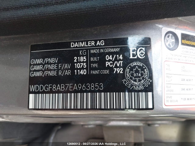 12690512 :رقم المزاد ، WDDGF8AB7EA963853 vin ، 2014 Mercedes-benz C 300 4matic مزاد بيع