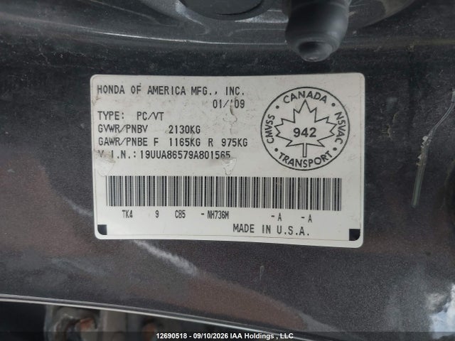 Aukcja sprzedaży 2009 Acura Tl, vin: 19UUA86579A801565, numer aukcji: 12690518