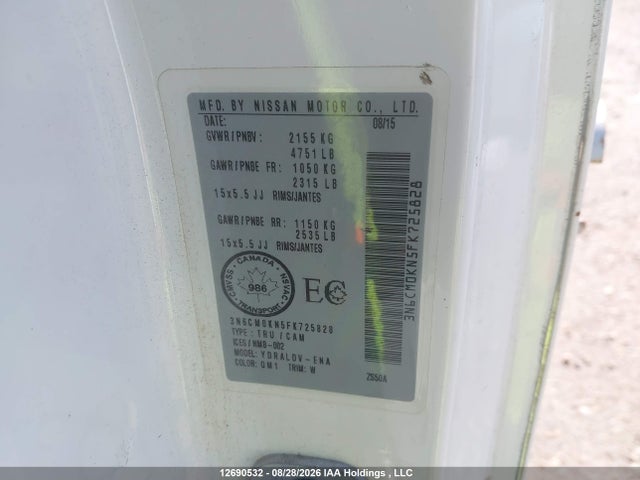 Aukcja sprzedaży 2015 Nissan Nv200 2.5s/2.5sv, vin: 3N6CM0KN5FK725828, numer aukcji: 12690532