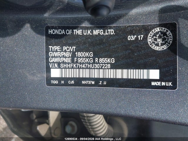 Продажа на аукционе авто 2017 Honda Civic Sport, vin: SHHFK7H47HU307228, номер лота: 12690534