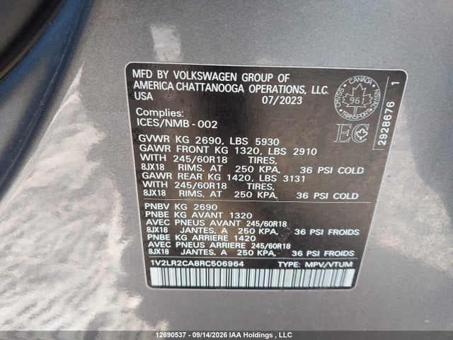 Volkswagen Atlas 2024 1V2LR2CA8RC506964 Image 9