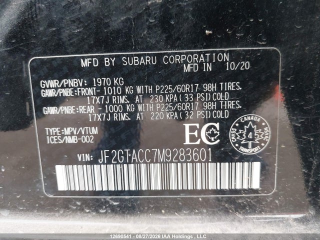 JF2GTACC7M9283601 Subaru Crosstrek Touring