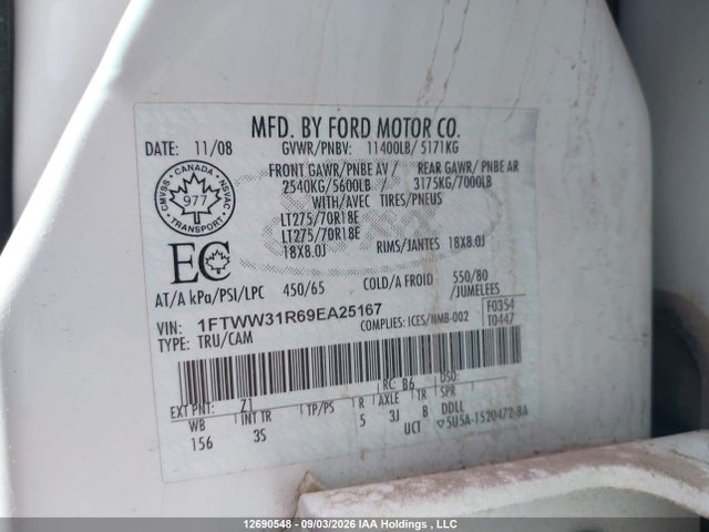 12690548 :رقم المزاد ، 1FTWW31R69EA25167 vin ، 2009 Ford F350 مزاد بيع
