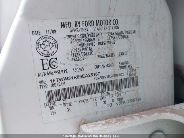 12690548 :رقم المزاد ، 1FTWW31R69EA25167 vin ، 2009 Ford F350 مزاد بيع
