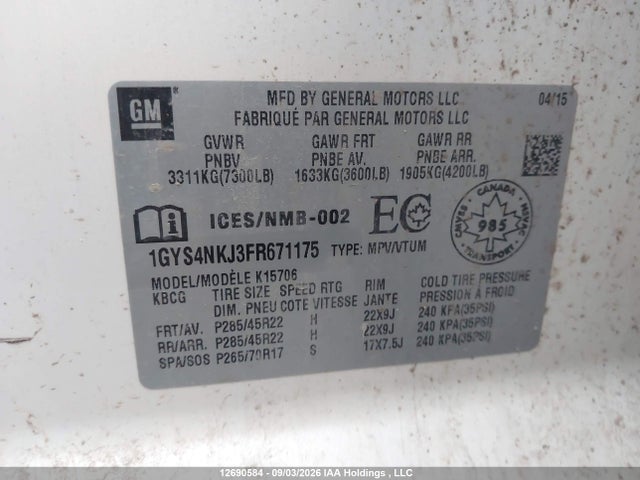 Cadillac Escalade Premium 2015 1GYS4NKJ3FR671175 Image 9