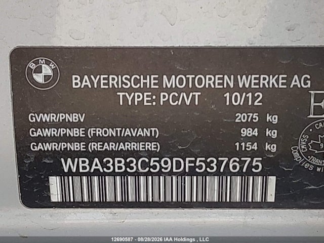 Продаж на аукціоні авто 2013 Bmw 328i Xdrive/xdrive Classic Line, vin: WBA3B3C59DF537675, номер лоту: 12690587