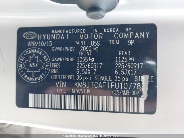 KM8JTCAF1FU107782 Hyundai Tucson Gl