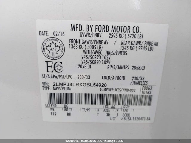 Lincoln Mkx Reserve 2016 2LMPJ8LRXGBL54928 Image 19