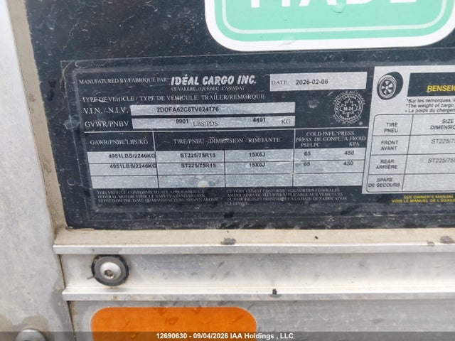 Ideal Cargo Cargo Trailer 2026 2DDFA62C6TV024776 Image 9