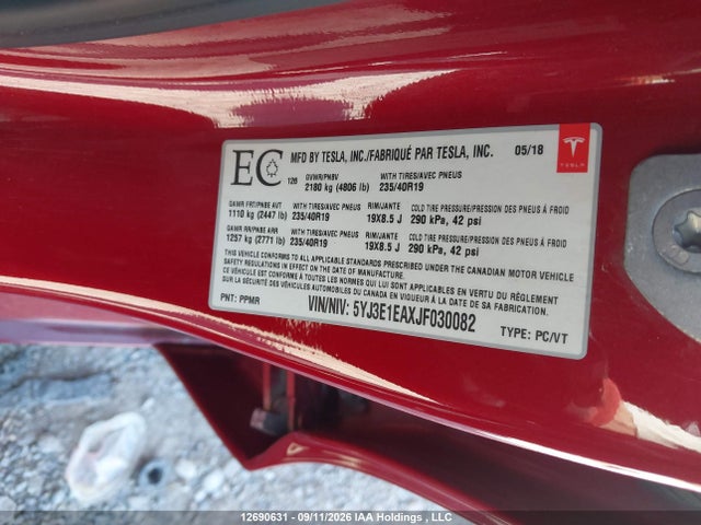 Aukcja sprzedaży 2018 Tesla Model 3, vin: 5YJ3E1EAXJF030082, numer aukcji: 12690631
