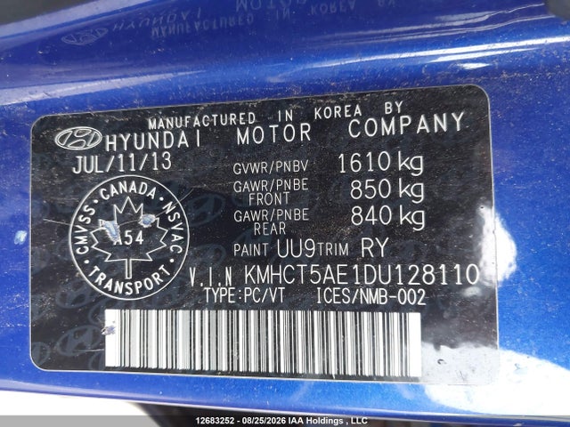 Продажа на аукционе авто 2013 Hyundai Accent Gl, vin: KMHCT5AE1DU128110, номер лота: 12683252