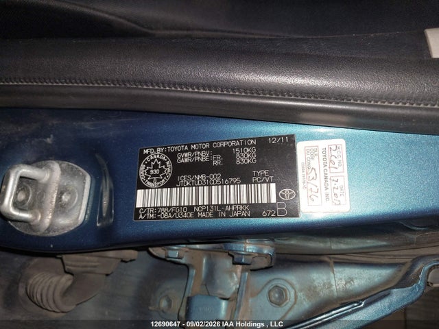 12690647 :رقم المزاد ، JTDKTUD31CD516795 vin ، 2012 Toyota Yaris Le مزاد بيع