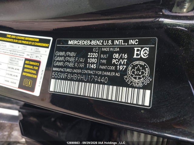 12690663 :رقم المزاد ، 55SWF8HB9HU179440 vin ، 2017 Mercedes-benz C 63 Amg-s مزاد بيع