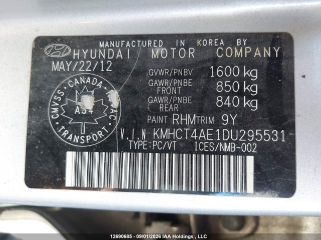 Продаж на аукціоні авто 2013 Hyundai Accent Gl, vin: KMHCT4AE1DU295531, номер лоту: 12690685