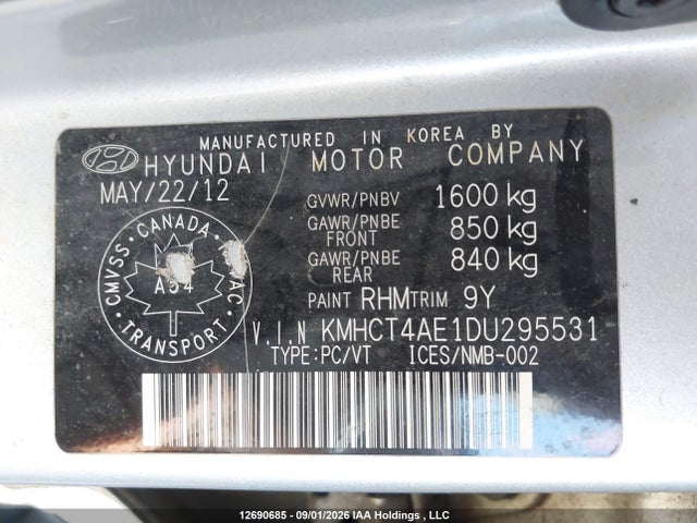 Продаж на аукціоні авто 2013 Hyundai Accent Gl, vin: KMHCT4AE1DU295531, номер лоту: 12690685