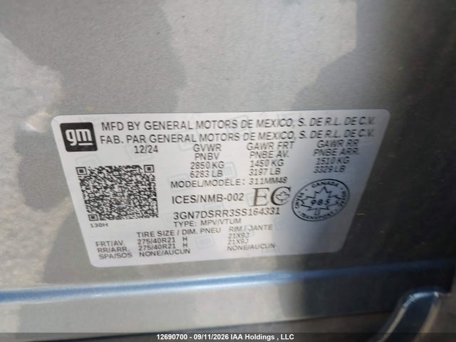 12690700 :رقم المزاد ، 3GN7DSRR3SS164331 vin ، 2025 Chevrolet Equinox Ev Rs مزاد بيع