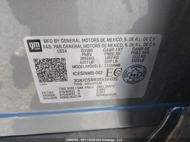 12690700 :رقم المزاد ، 3GN7DSRR3SS164331 vin ، 2025 Chevrolet Equinox Ev Rs مزاد بيع