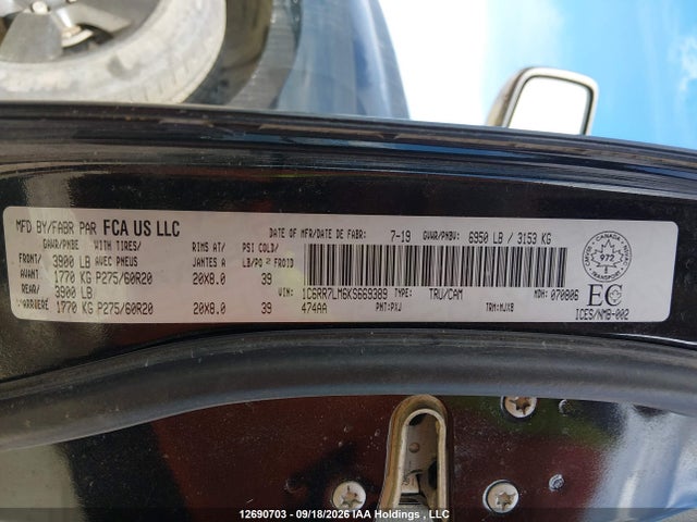 12690703 :رقم المزاد ، 1C6RR7LM6KS669389 vin ، 2019 Ram 1500 Classic Slt مزاد بيع