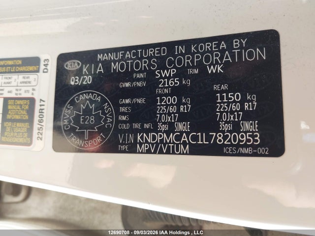 KNDPMCAC1L7820953 KIA Sportage Lx