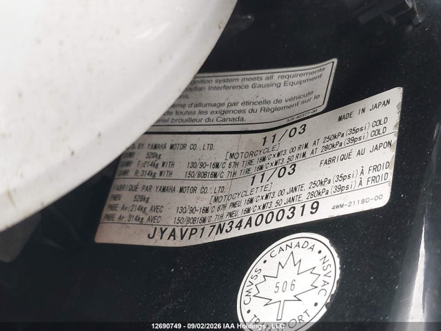Продажа на аукционе авто 2004 Yamaha Xv1700 A, vin: JYAVP17N34A000319, номер лота: 12690749